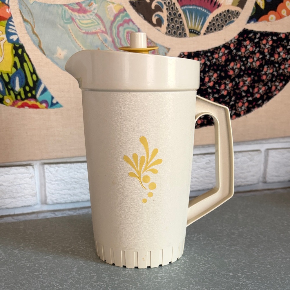 Vintage Tupperware 1 litre Cream Pitcher with Yellow Design